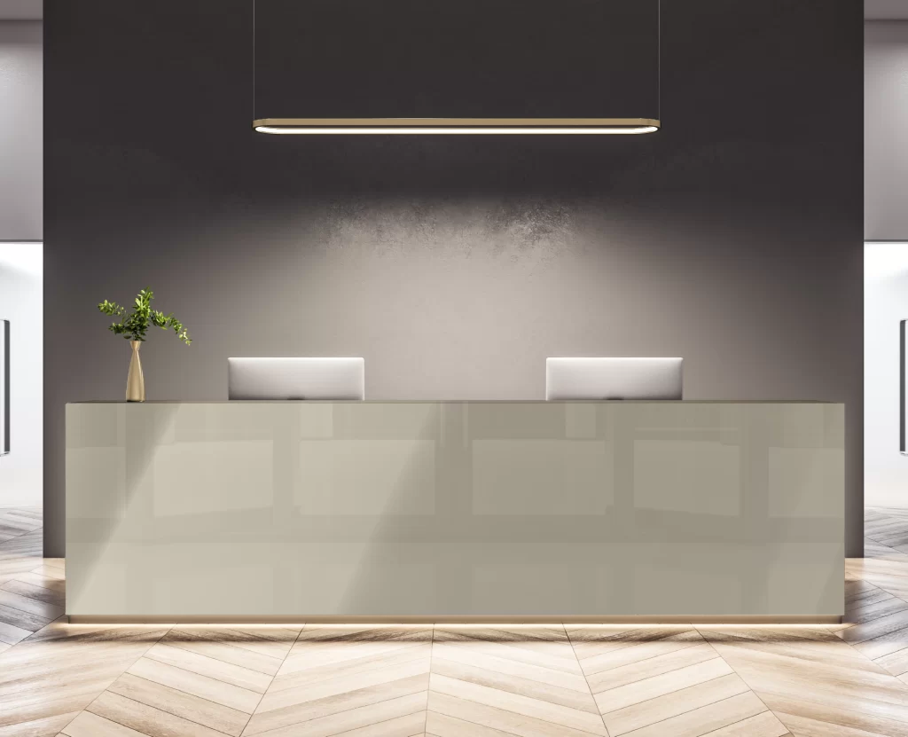 Decorlux_Tableros_MDF_1800_Acrilico_High_Gloss_Alto_Brillo_Beige_metalic_recepcion